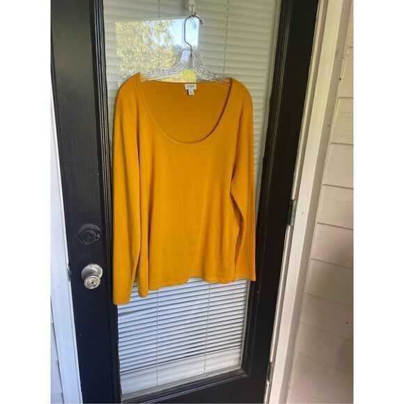 JCrew Scoop Neck Long Sleeve Blouse Cotton Mustard Yellow 2X - Picture 7 of 11